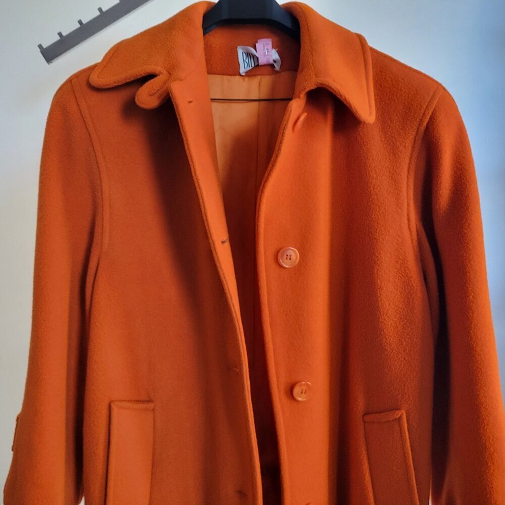 Vintage Designer Bill Blass Burnt Orange Limited Edition Wool Coat (Size: M/L) - Picture 3 of 16